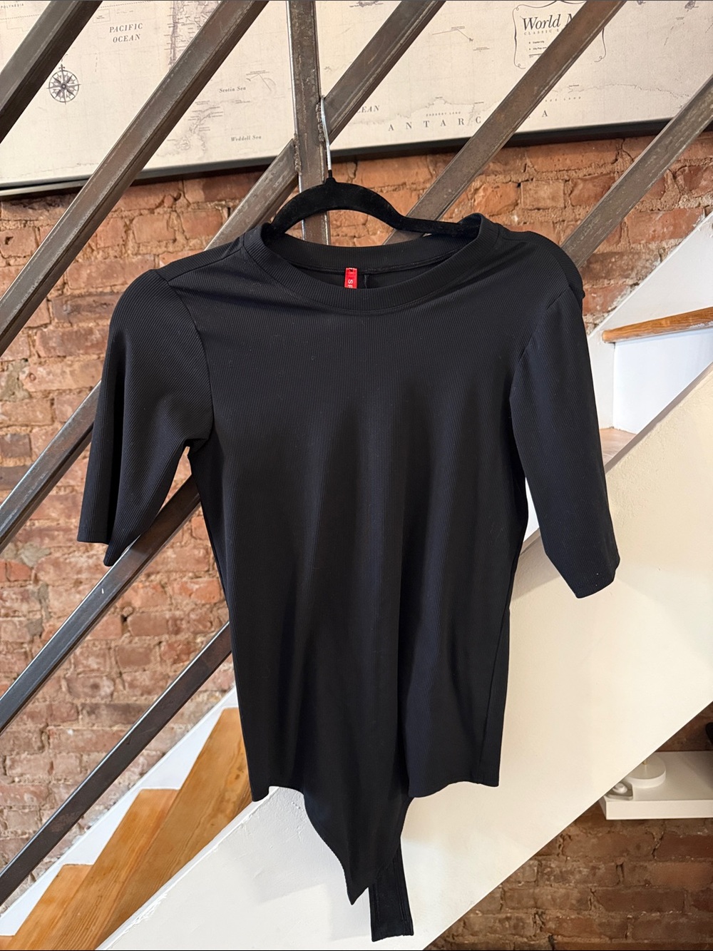 Black Asymmetric Short-Sleeve Women's Top
